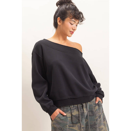 Black Off Shoulder Sweatshirt
