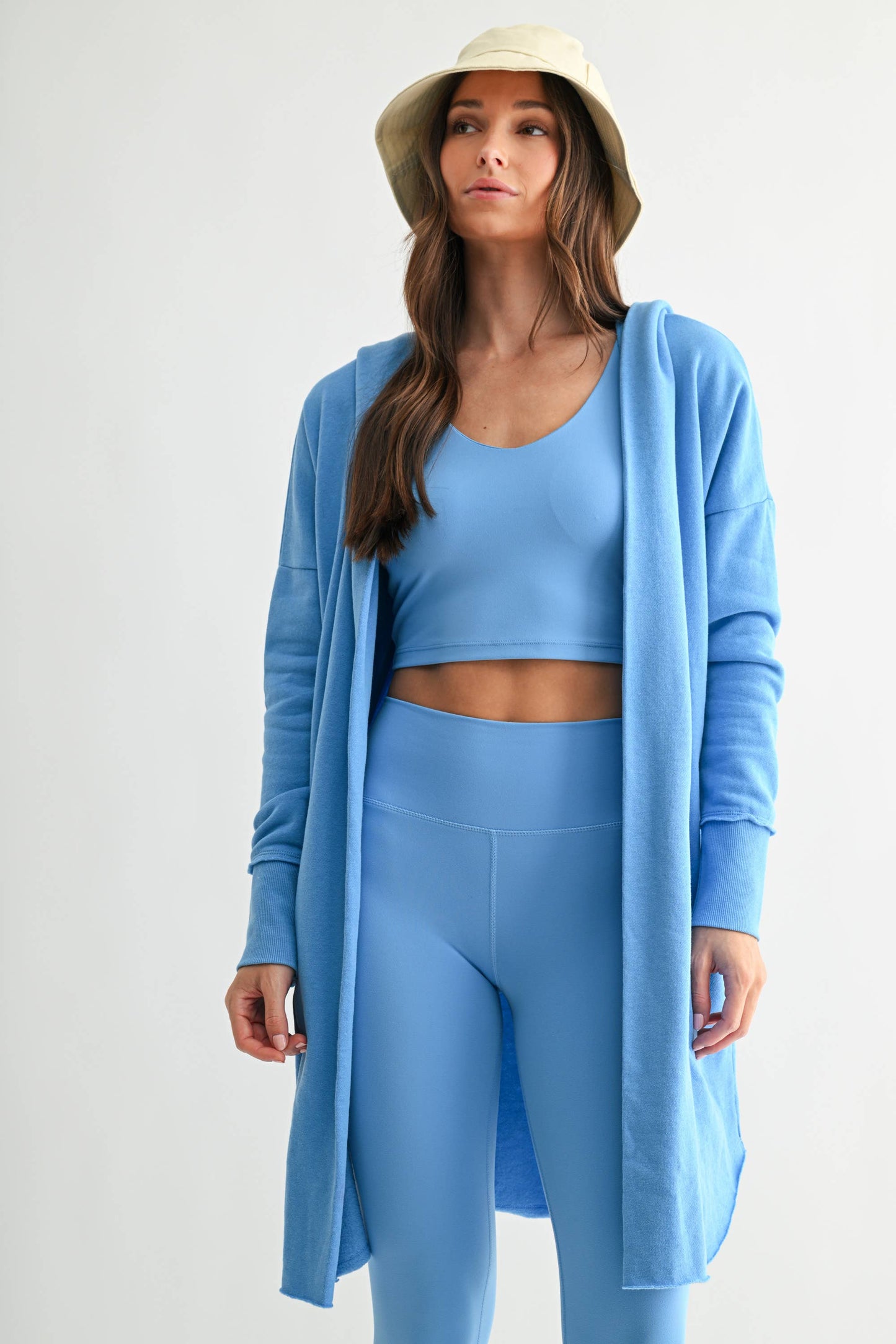 Denim Drift Open Front Longline Hoodie Cardigan