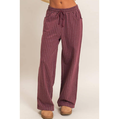 Dark Cherry Pinstripe Elastic Waist Sweatpants