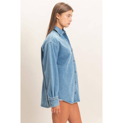 Denim Button-Up Collar Shirt