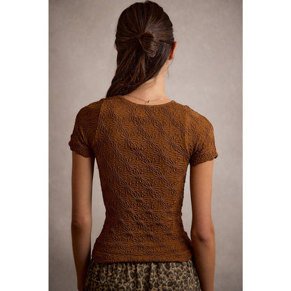 Brown Floral Pattern Textured Top
