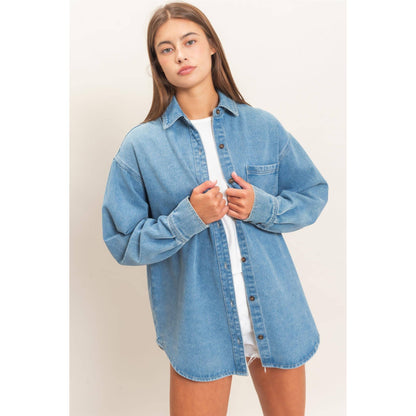 Denim Button-Up Collar Shirt