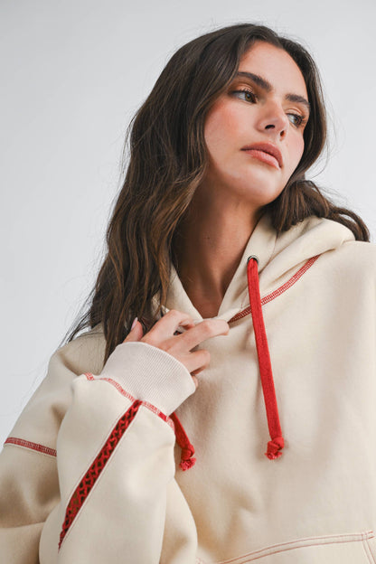 Contrast Stitch Oversized Hoodie: Oatmilk