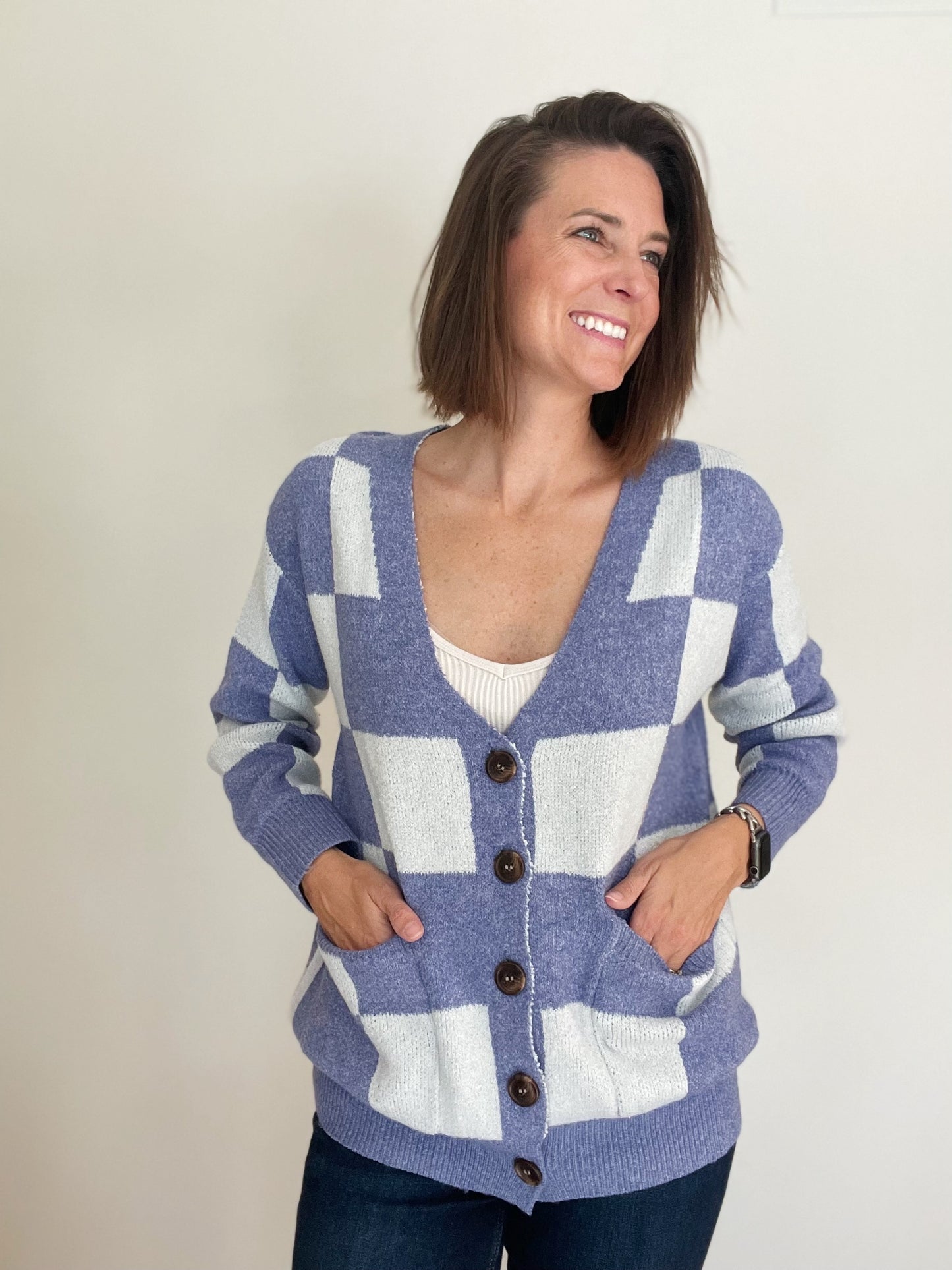 Midnight Blue Checkered Cardigan