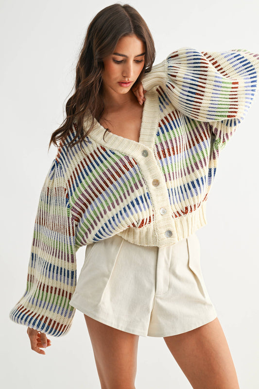 Multicolor Striped Chunky Knit Cardigan