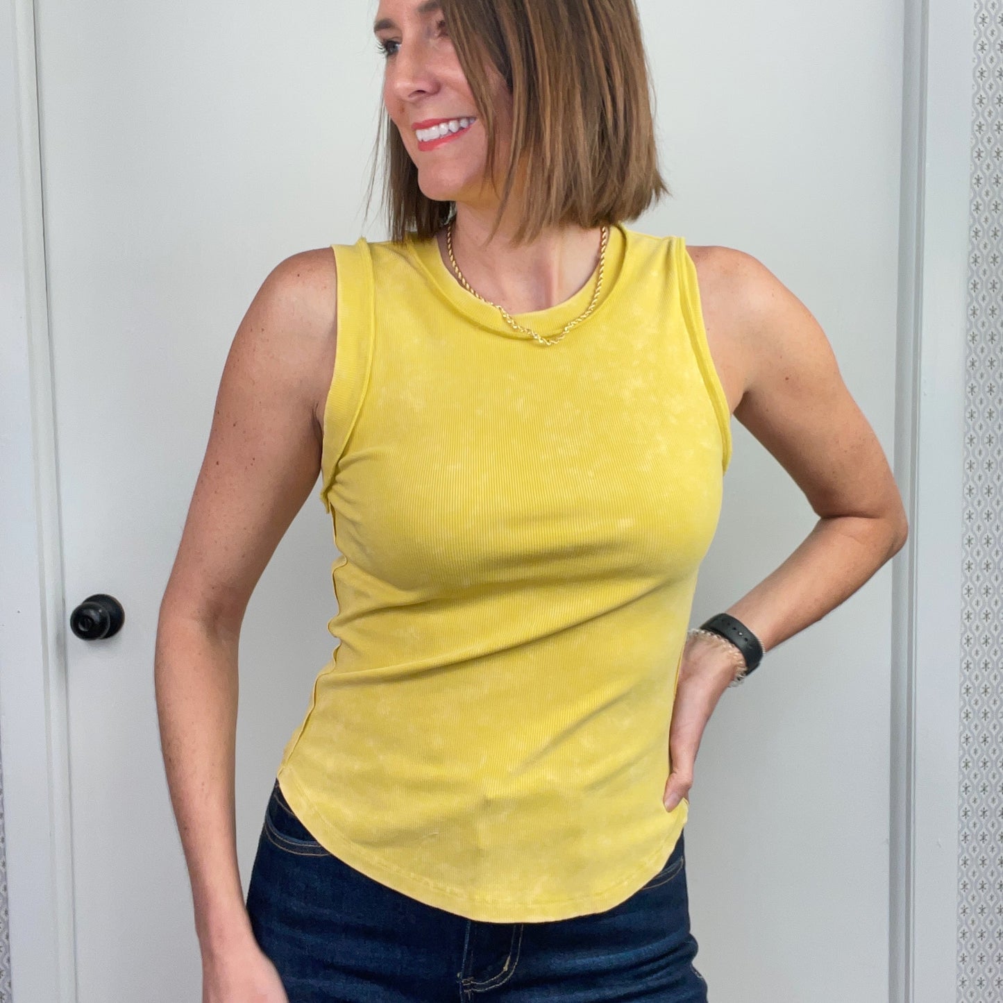 Washed Lemon Exposed Seam Ribbed Tank