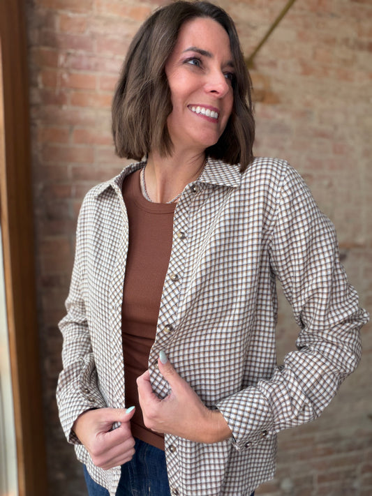 Ivory and Tan Plaid Navigator Top