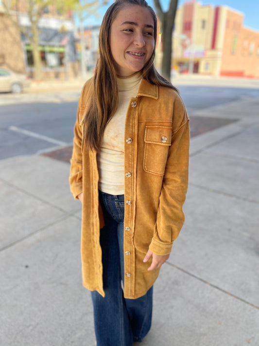 Carmel Long Line Button Front Shacket