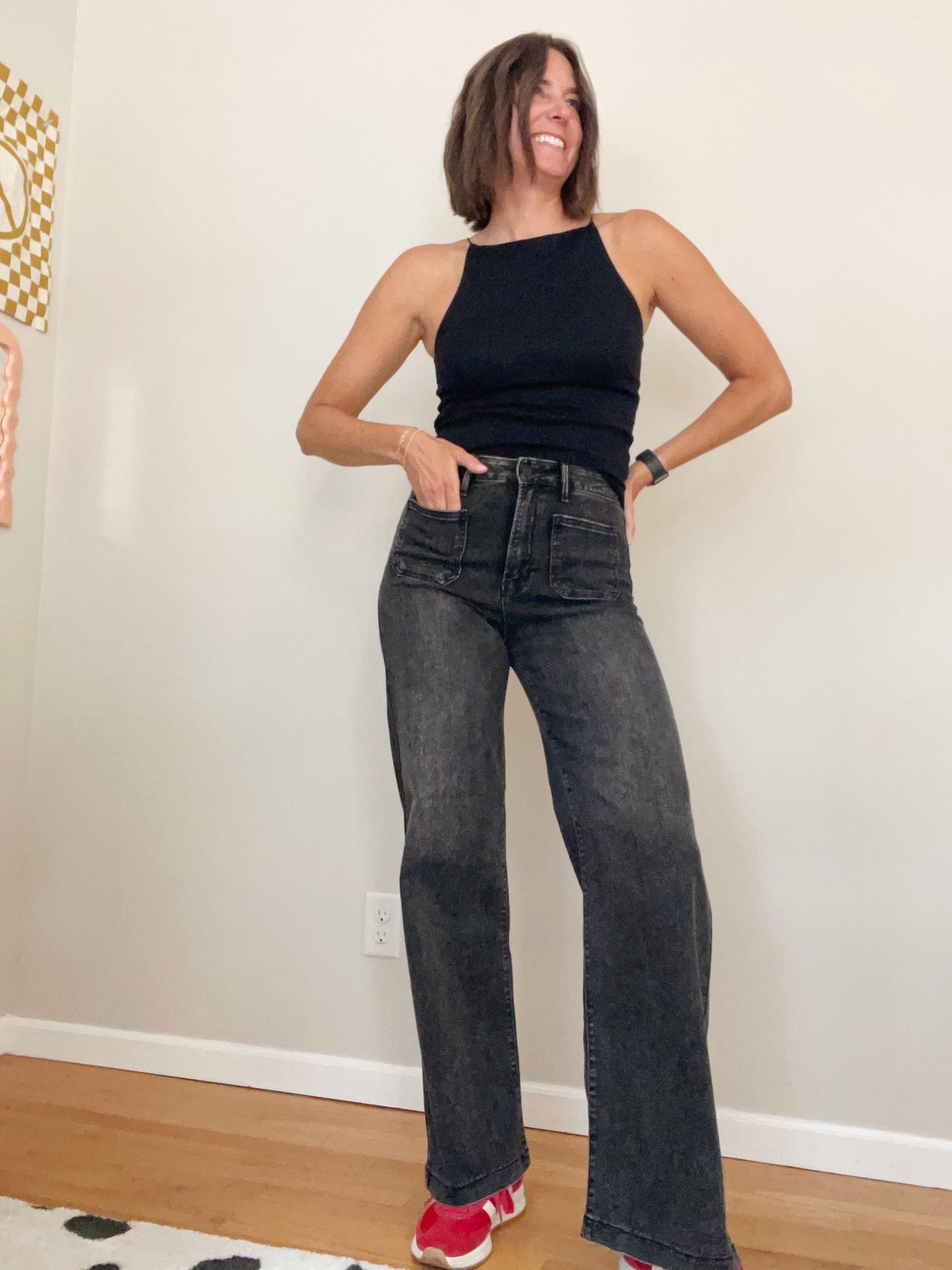 Black Wide Leg Patch Pocket Denim