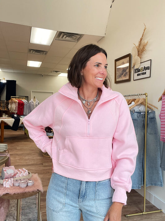 Pink Funnel Neck Half Zip