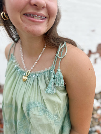 Sage Tassle Tie Tank Top