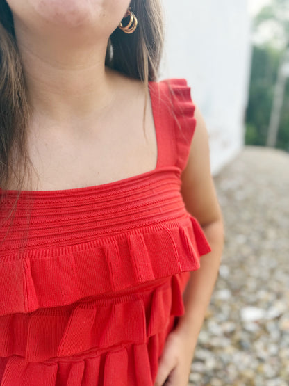 Red Ruffled Knit Sleeveless Top