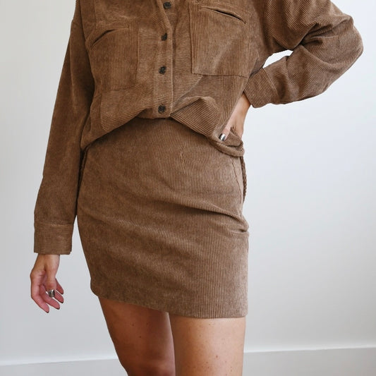 Brown High Waist Corduroy Mini Skirt