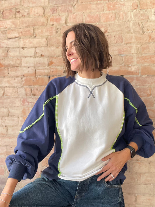 Nya Blue Color Block Sweater