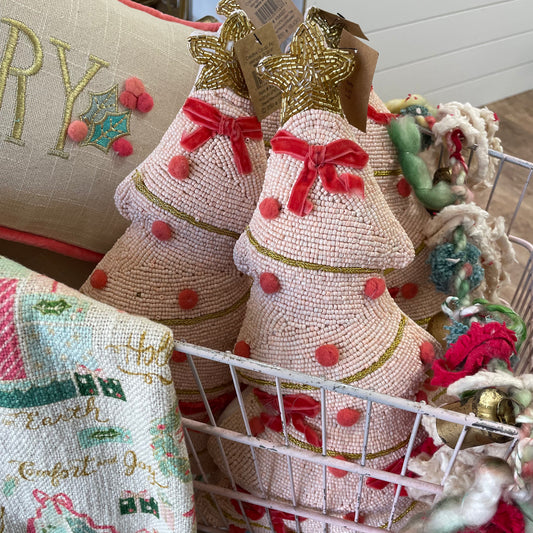 Beaded Tree Shaped Pillow with Hand Embroidery