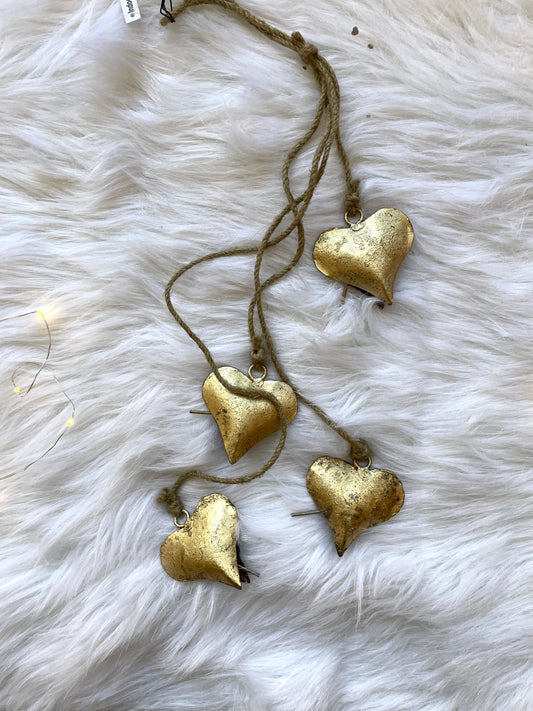 25-3/4" Metal Hearts on Jute Rope