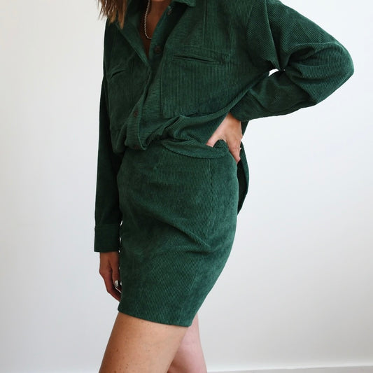 Green High Waist Corduroy Mini Skirt