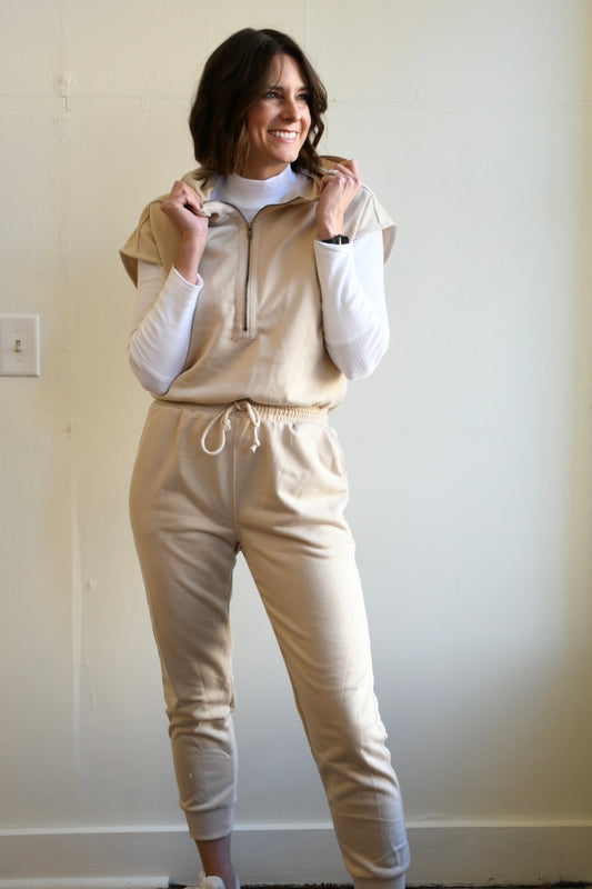 Taupe Jumpsuit with Hoodie