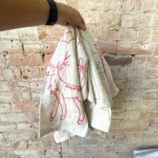Embroidered Woven Cotton and Linen Tea Towel