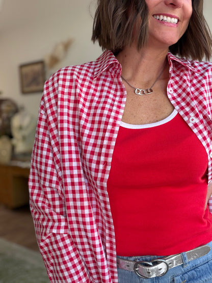 Ruby Gingham Print Long Oversized Long Sleeve Button-down