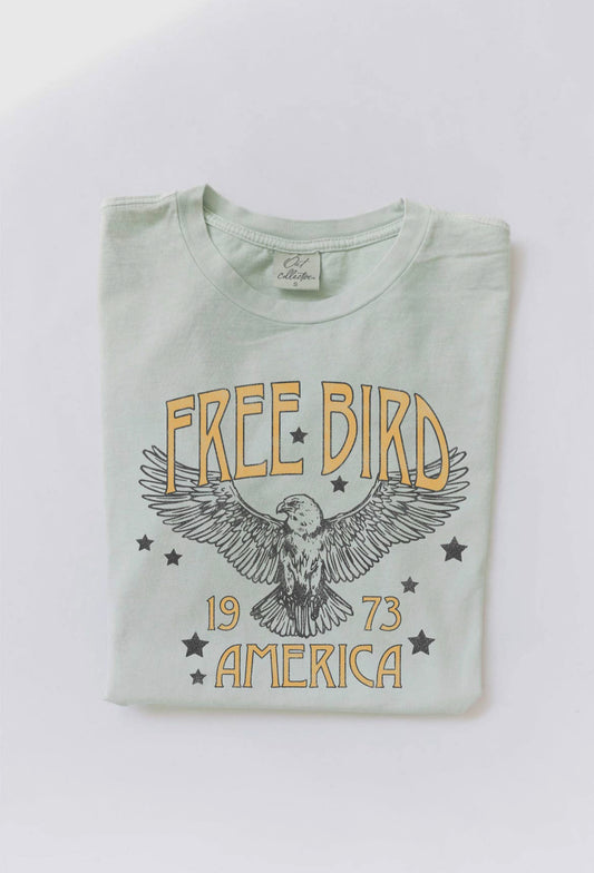 Sage Mineral Washed Free Bird America Tee