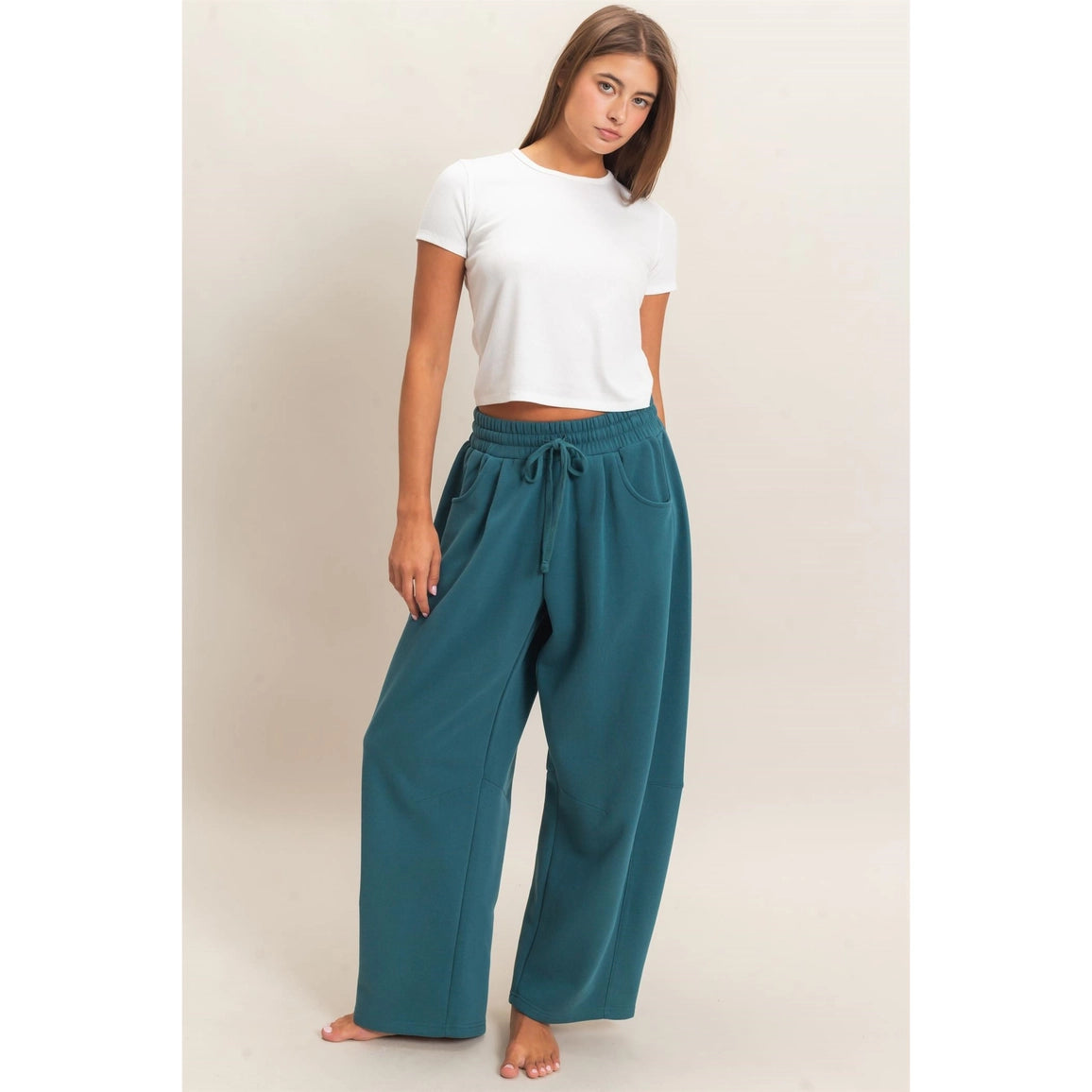 Dark Teal Drawstring Waist Barrel Sweatpants