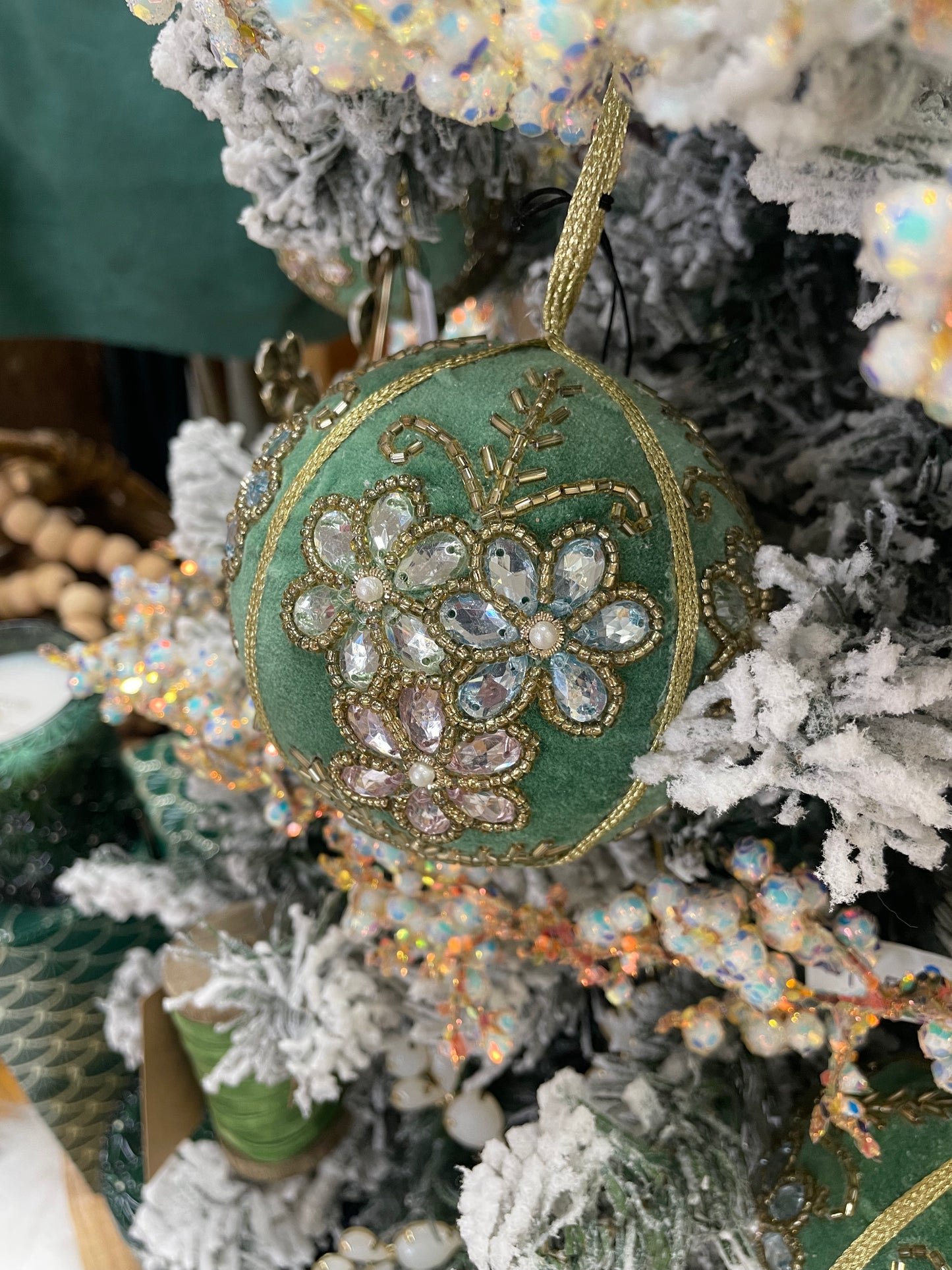 Hand-Embroidered Velvet Fabric Ball Ornament