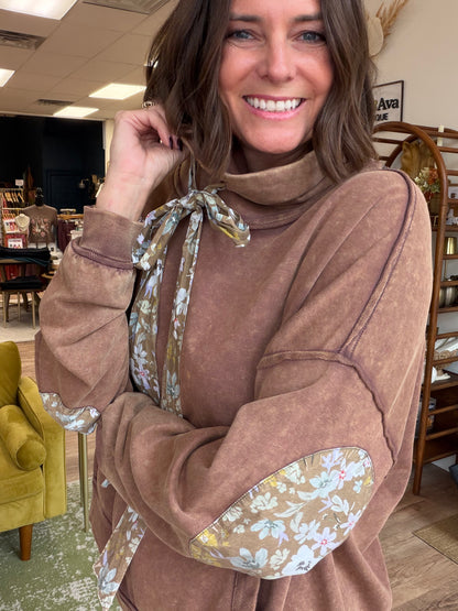 Floral Patch Loose Turtle Neck Sweater Top
