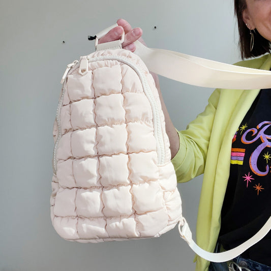 Rejuvenate Quilted Nylon Cream Sling Backpack