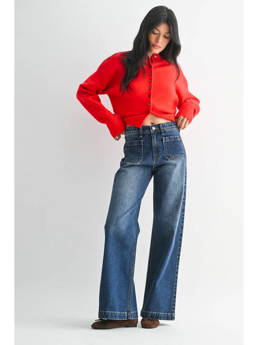 Dark Wash Micro Patch Pocket Wide Leg