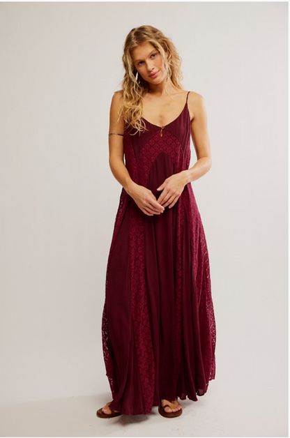 Free People Trail of Flowers Maxi Dress in Maroon