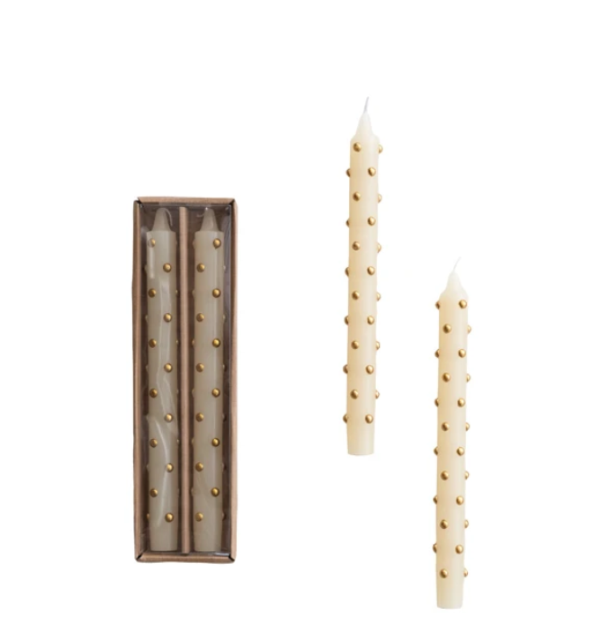 Unscented Taper Candles with 3D Dots in Box, Set of 2