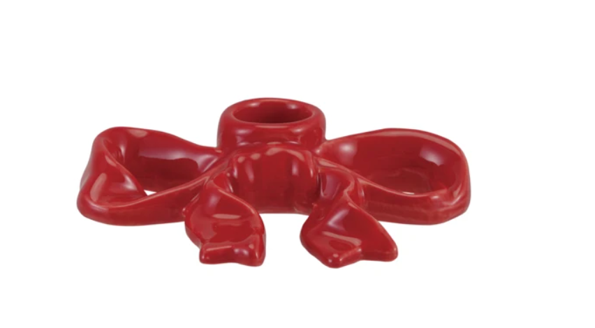 Stoneware Bow Shaped Taper Holder, Red