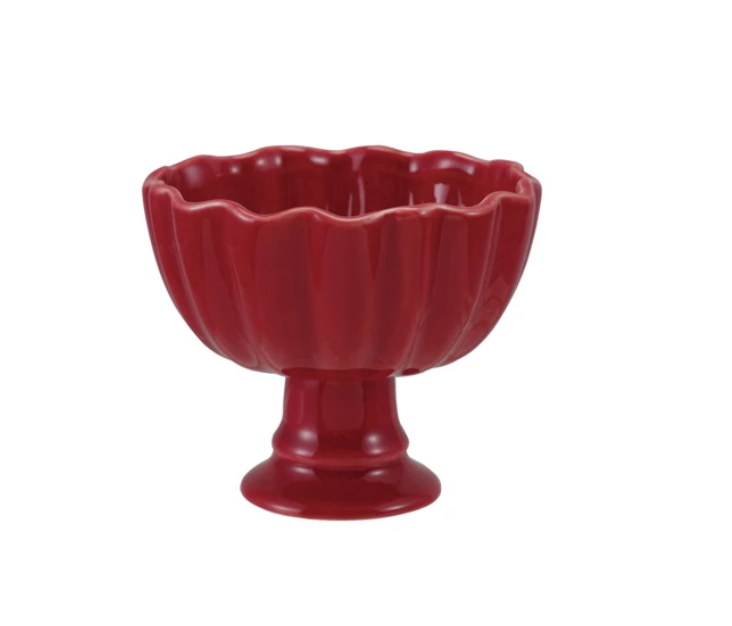 Stoneware Footed Scalloped Bowl, Red