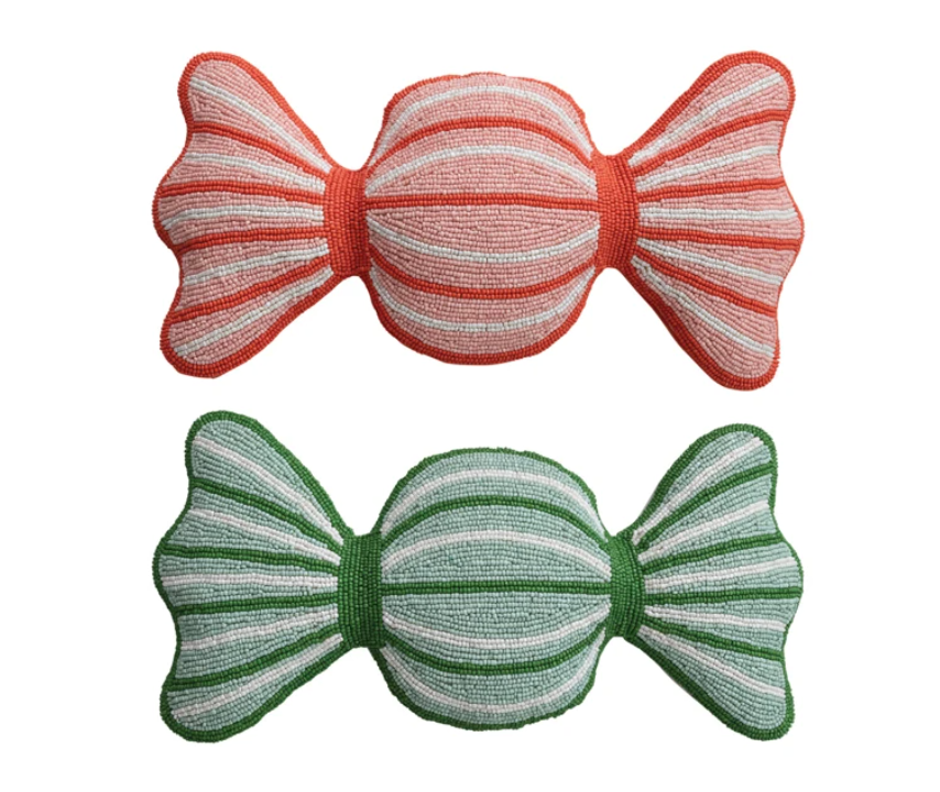 Glass Beaded Fabric Candy Shaped Pillow