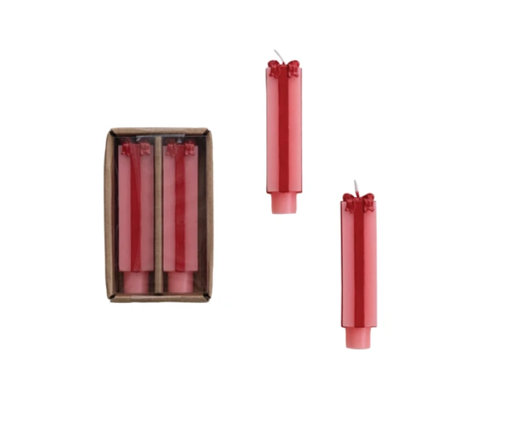 Unscented Package Shaped Taper Candles in Box, Pink & Red, Set of 2