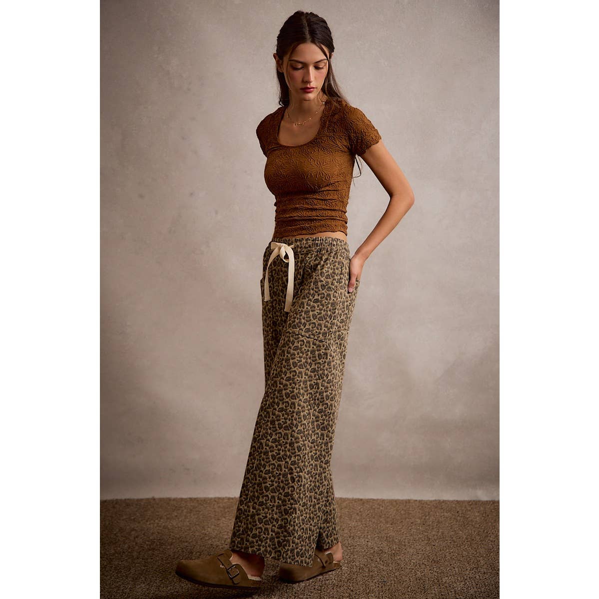 Brown Floral Pattern Textured Top