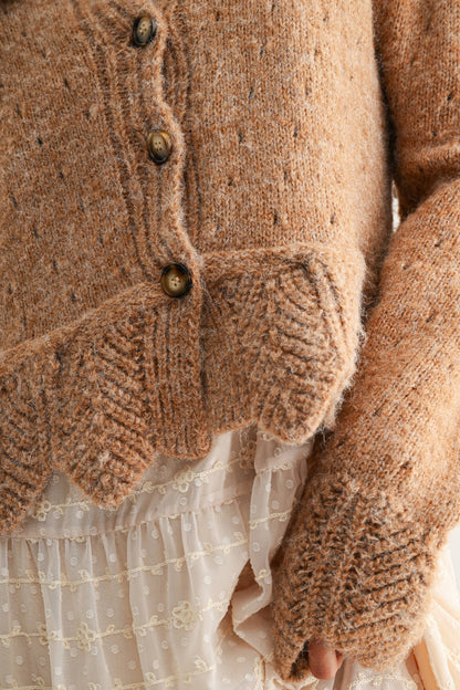 TEXTURED WOOL-BLEND CARDIGAN WITH SCALLOPED HEM