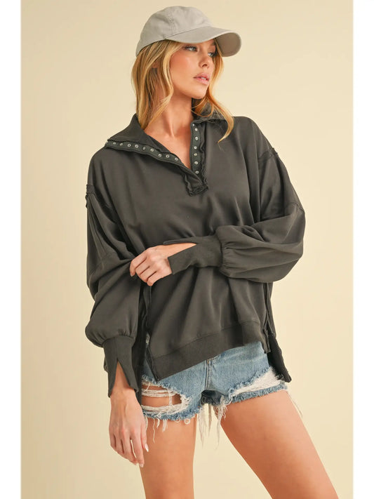 Charcoal Tamika Henley Sweatshirt