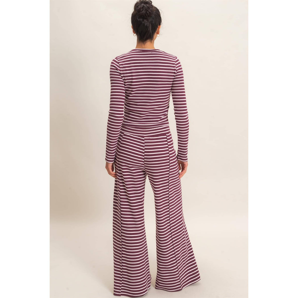 Dark Cherry Striped Waffle Top