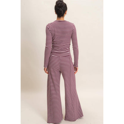 Dark Cherry Striped Waffle Top