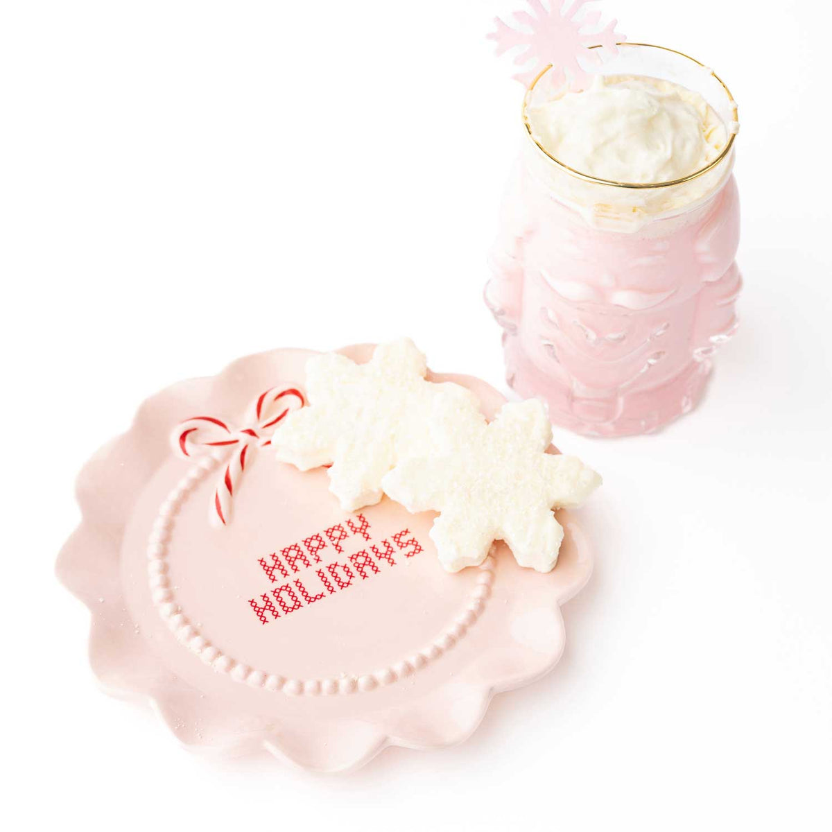 Happy Holidays Blush Pink Ceramic Dessert Plate