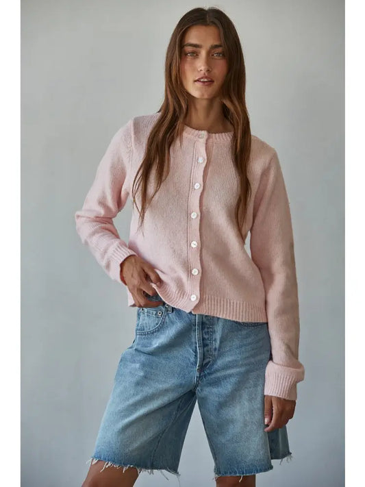 Baby Pink Knit Sweater Polyester Acrylic Nylon Wool Cardigan