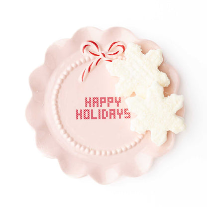 Happy Holidays Blush Pink Ceramic Dessert Plate