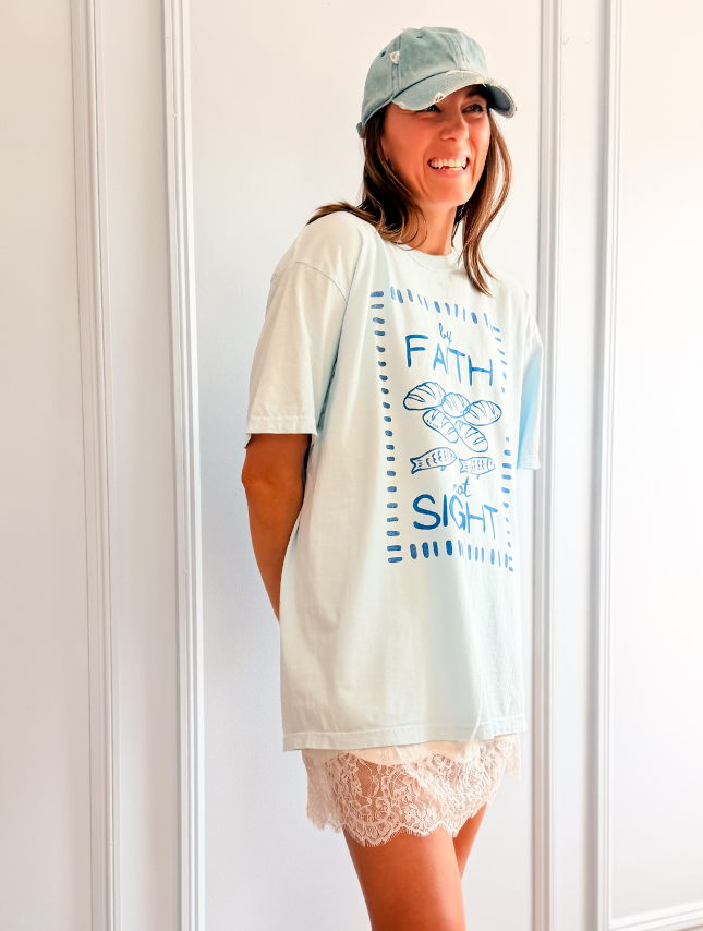 By Faith Not Sight Tee: Chambray