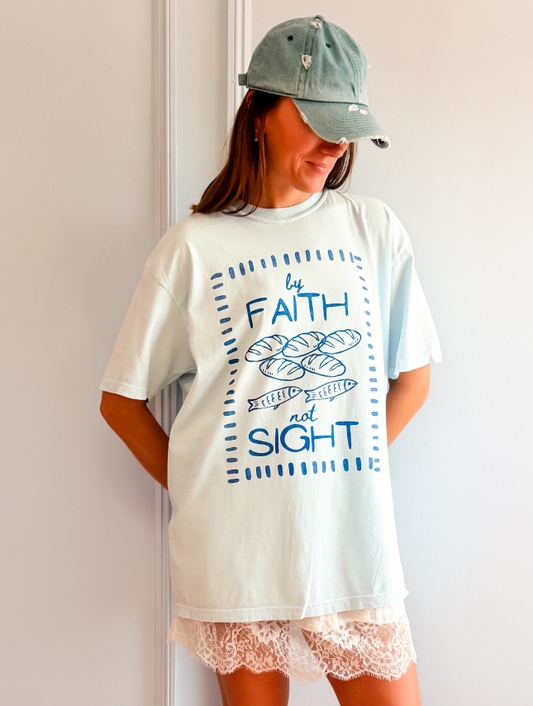 By Faith Not Sight Tee: Chambray