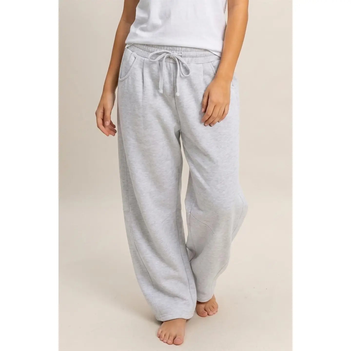 Heather Grey Drawstring Waist Barrel Sweatpants