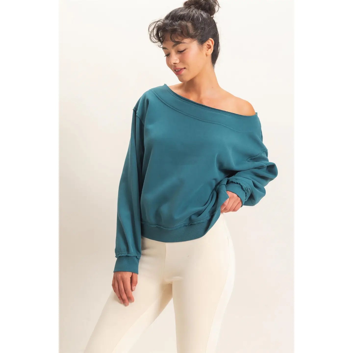 Dark Teal Off Shoulder Sweatshirt