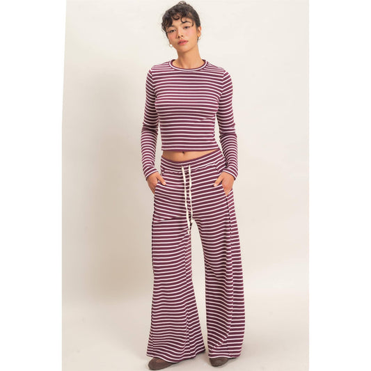 Dark Cherry Striped Waffle Top