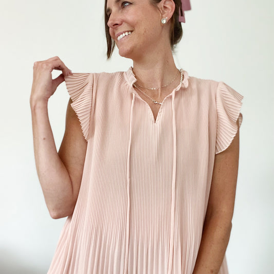 Pink Tie Front Pleated Top